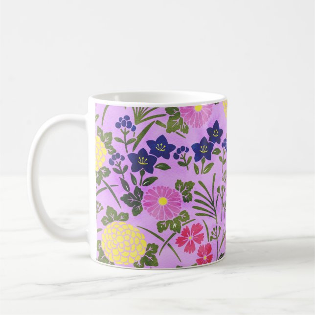 Pretty Purple Vintage Flower Pattern Kaffemugg (Vänster)
