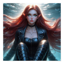 Pretty Red-Haired Elf Girl with Piercing Blue Eyes