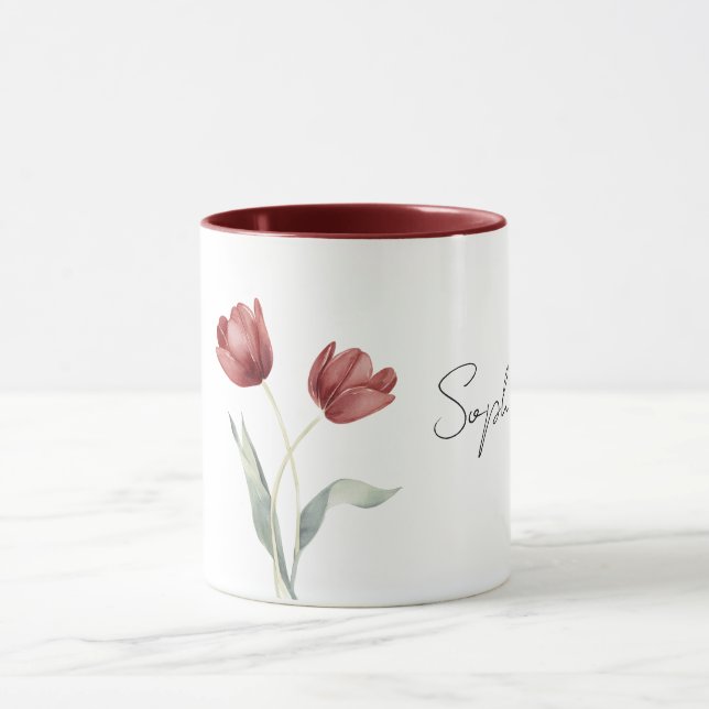 Pretty Red Tulip Flowers Mugg (Center)