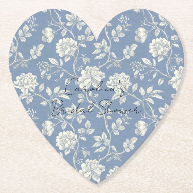 Pretty Romantic Blue Cream Flowers Bridal Shower Underlägg Papper (Framsida)