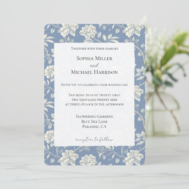 Pretty Romantic Blue Cream Flowers Wedding Inbjudningar (Stående Fram)