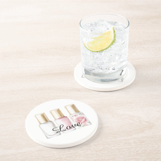 Pretty Rose Blush Pink Floral Nail Polish Underlägg (Sidan)