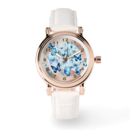 Pretty Rose Gold Look Blue Butterfly eWatch Watch Armbandsur