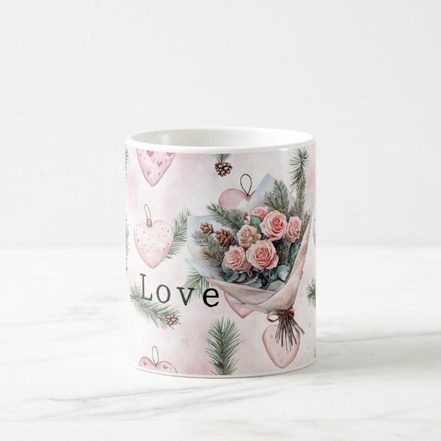 Pretty Roses Floral Pink Hearts Kaffemugg (Center)