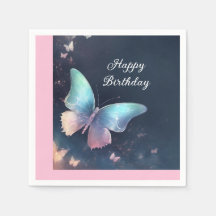 Pretty Shimmering Butterfly Paper Napkin Blue Pink