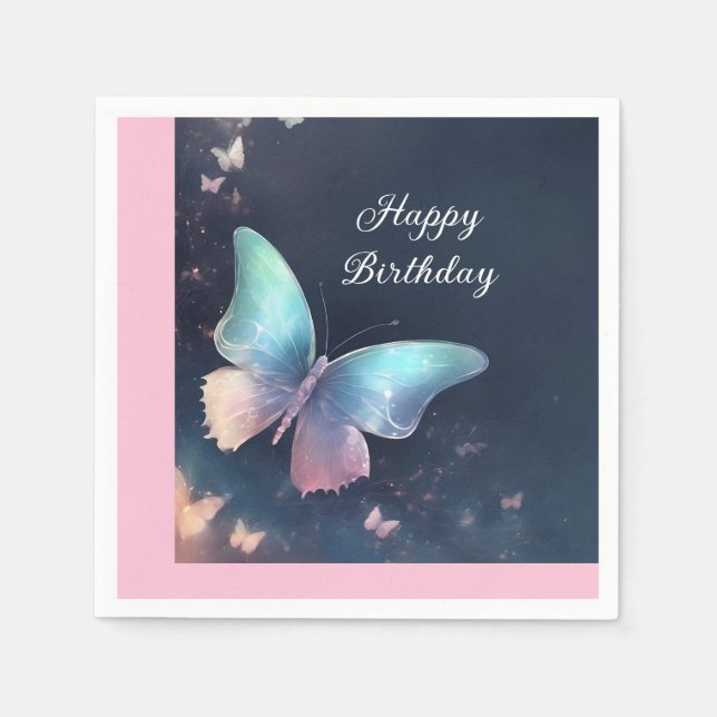 Pretty Shimmering Butterfly Paper Napkin Blue Pink Pappersservett (Framsidan)
