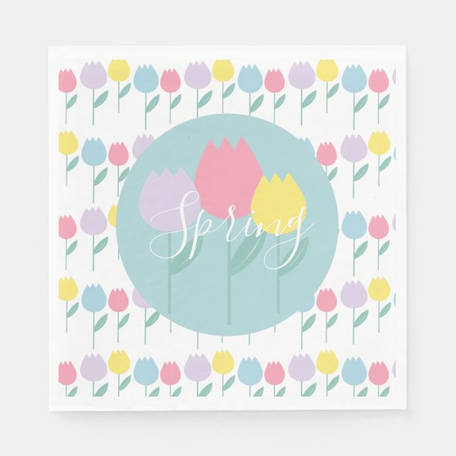 Pretty Spring Tulips Pastel Floral Birthday Party Pappersservett (Framsidan)