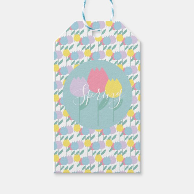 Pretty Spring Tulips Pastel Floral Birthday Party Presentetikett (Framsidan)