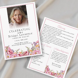 Pretty Summer Pink Peony Memorial Service Funeral Program