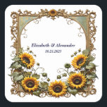 Pretty sunflower elegant wedding  fyrkantigt klistermärke<br><div class="desc">Pretty yellow sunflower elegant art frame wedding  Classic Round Sticker</div>