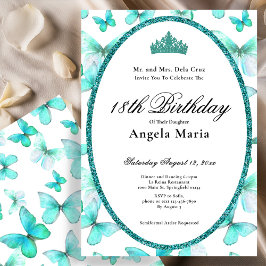Pretty Teal Butterflies 18th Birthday Debut Inbjudningar