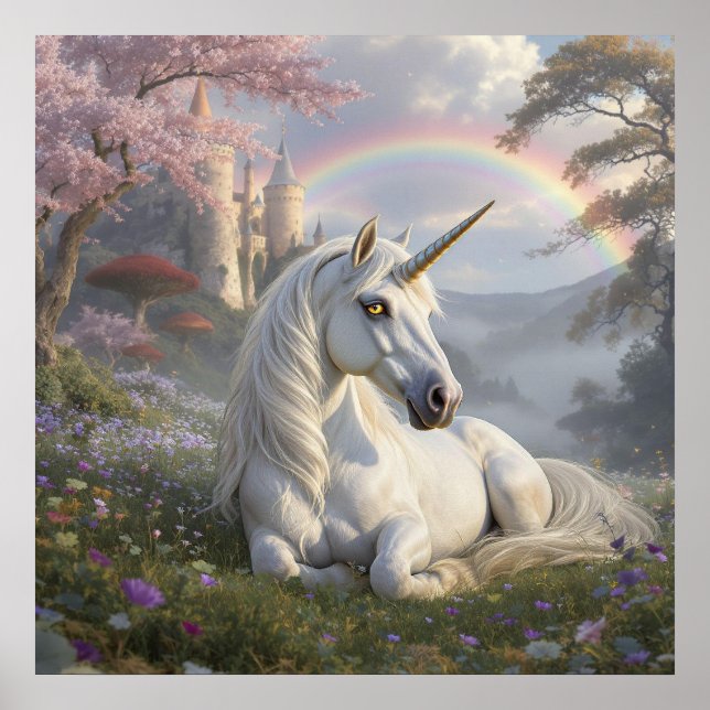 Pretty Unicorn, Castle and Rainbow  Poster (Framsidan)
