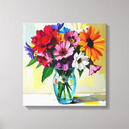 Pretty Vase of Colorful Flowers Canvastryck