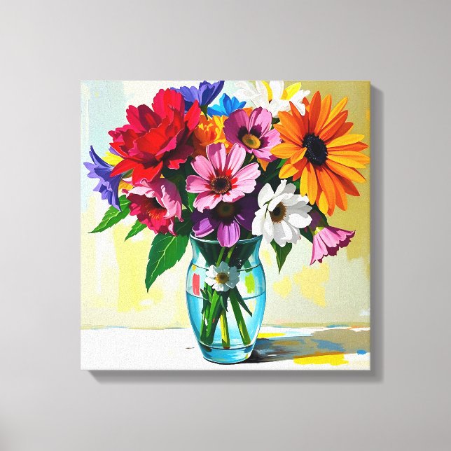 Pretty Vase of Colorful Flowers Canvastryck (Framsida)