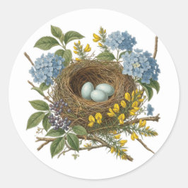 Pretty Vintage Bird Nest Sticker Runt Klistermärke