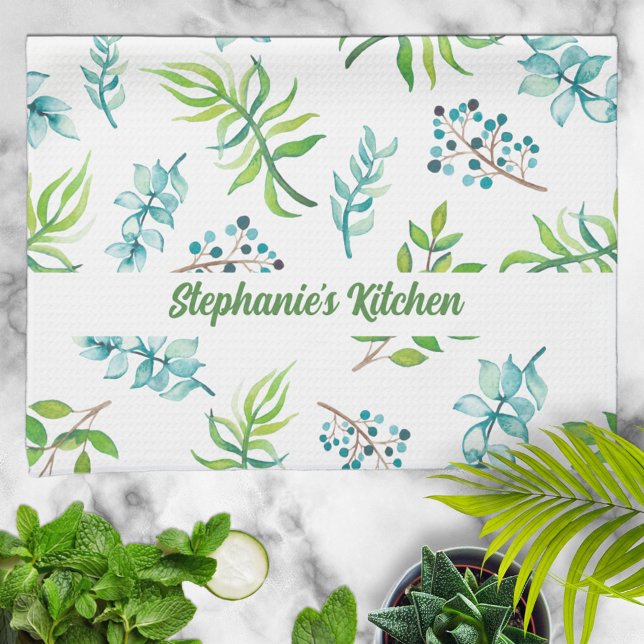 Pretty Watercolor Floral Garden Personalized Kökshandduk (Skapare uppladdad)