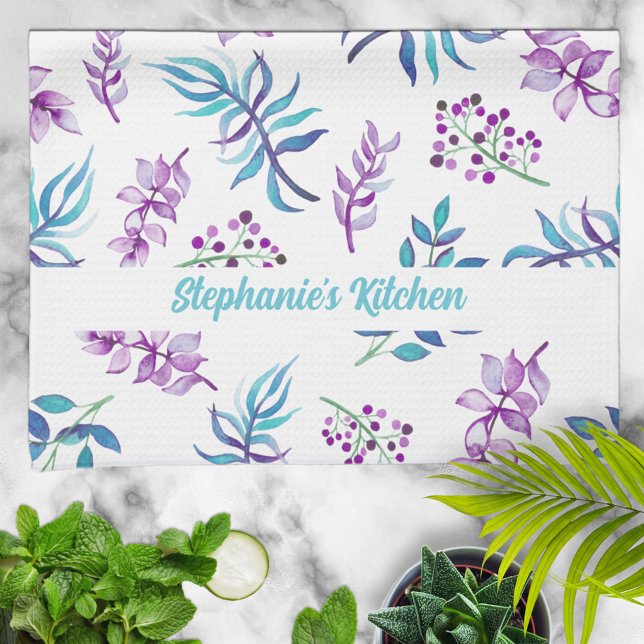 Pretty Watercolor Floral Garden Personalized Kökshandduk (Skapare uppladdad)