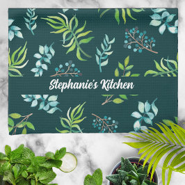 Pretty Watercolor Floral Garden Personalized Kökshandduk