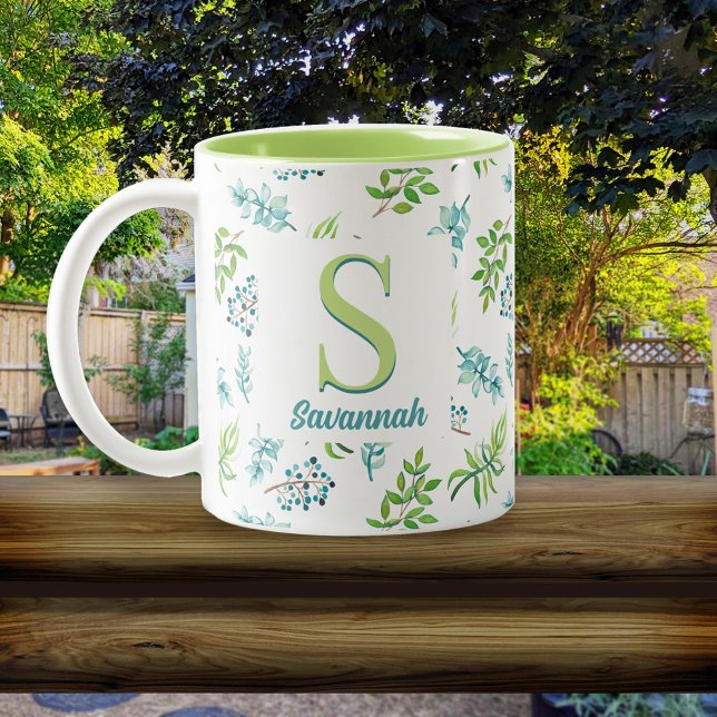 Pretty Watercolor Floral Garden Personalized Två-Tonad Mugg (Skapare uppladdad)