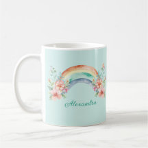 Pretty Watercolor Flowers and Rainbow