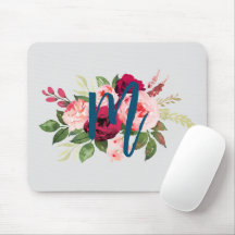 Pretty watercolor flowers Initial Pink and blue