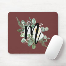 Pretty watercolor white flowers Monogram Burgundy