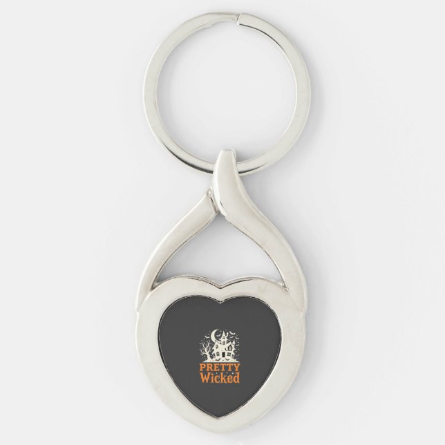 Pretty Wicked Halloween Spökhus_1 Twisted Heart Silverfärgad Nyckelring (Framsidan)