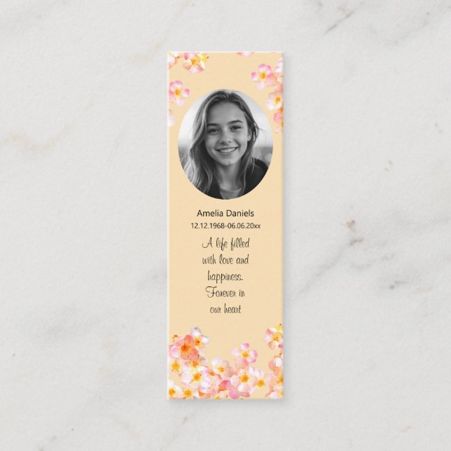 Pretty Wildflower Photo Funeral Mini Bookmark (Framsida)