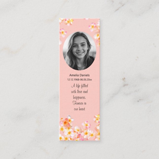 Pretty Wildflower Photo Funeral Mini Bookmark (Framsida)