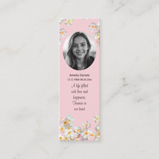 Pretty Wildflower Photo Funeral Mini Bookmark Card (Framsida)