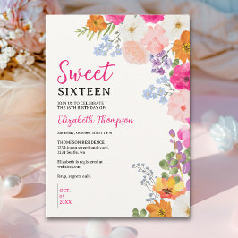 Pretty Wildflowers Sweet Sixteen Inbjudningar
