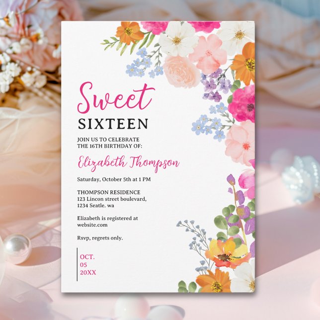 Pretty Wildflowers Sweet Sixteen Inbjudningar (Skapare uppladdad)