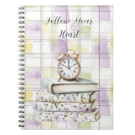Pretty Yellow Purple Floral Books Alarm Clock Anteckningsbok
