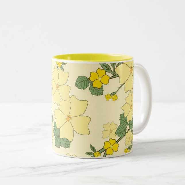 Pretty Yellow Summer Floral Pattern Två-Tonad Mugg (Framsida höger)