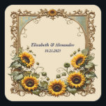 Pretty yellow sunflower elegant wedding  fyrkantigt klistermärke<br><div class="desc">Pretty yellow sunflower elegant art frame wedding  Classic Round Sticker</div>