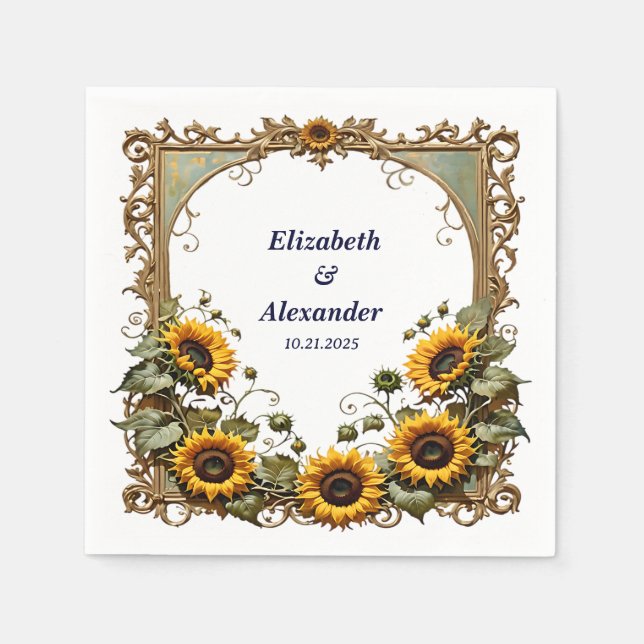 Pretty Yellow sunflower with art frame wedding  Pappersservett (Framsidan)