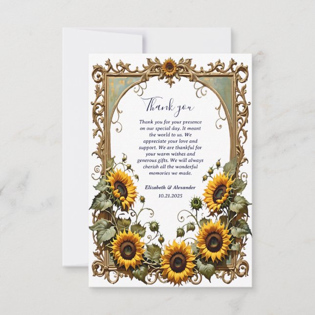 Pretty Yellow sunflower with art frame wedding  Tack Kort (Framsida)