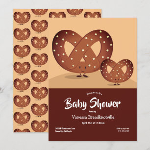 Pretzel Baby Shower Brown Foodie Cute Tecknad Inbjudningar