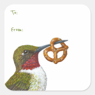 Pretzel hummingbird till/från dekal fyrkantigt klistermärke