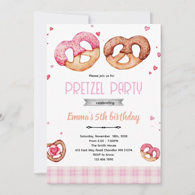 Pretzel party theme invitation inbjudningar (Framsida)