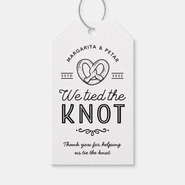 Pretzel vi binder Märkrn för "Knot Wedding Favor" Presentetikett (Framsidan)