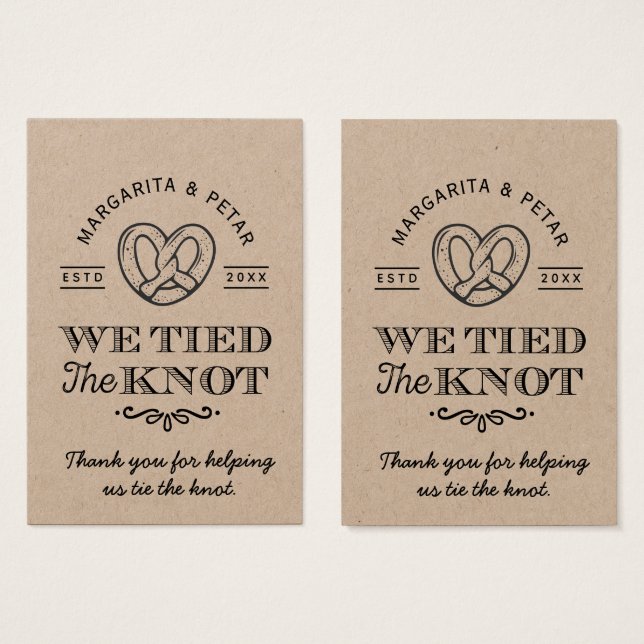 Pretzel vi binder Märkrna vid Knot Tack Bröllop Visitkort (Framsida & baksida)