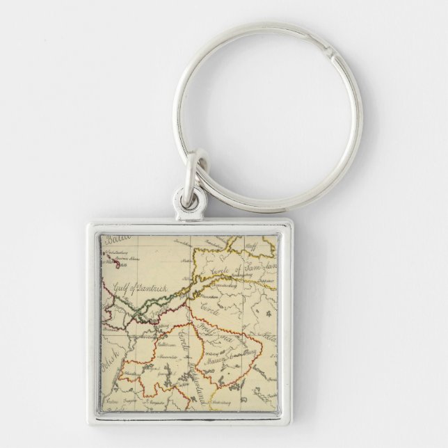 Preussen 3 fyrkantig silverfärgad nyckelring (Framsidan)