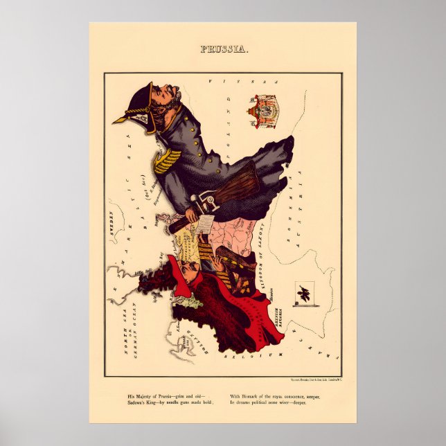 Preussen Komisk Karta Vintage Litografi860s Poster (Framsidan)
