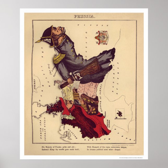 Preussia Caricature Karta 1868 Poster (Framsidan)