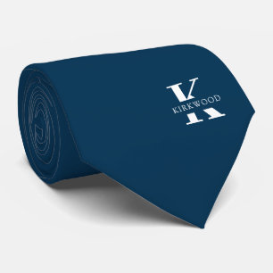 Preussisk Blå Elegant Monogram + Namn Ensidig Slips