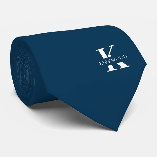 Preussisk Blå | Elegant Monogram + Namn  Ensidig Slips (Rullad)