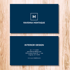 Preussisk Blå Modern Elegant Enkel Monogram Namn Visitkort
