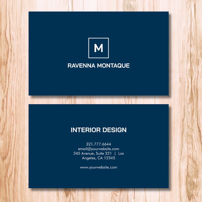 Preussisk Blå Modern Elegant Enkel Monogram Namn Visitkort (Skapare uppladdad)