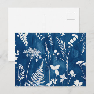Preussisk Indigo Blå Cyanotyp Ormbunke Botanisk Ko Vykort